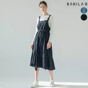 [바닐라비] 여성 허리스트링 데님 멜빵 원피스