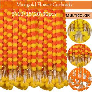 빠루 메리 골드 인공 꽃 화환 인도 장식 푸자 디왈리 죽은 자의 날 멕시코 파 5 피트 50