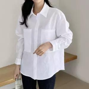 여자 봄 여름 놈코어룩 루즈핏 린넨 카라 셔츠_3