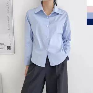 여자 봄 심플 베이직 기본 롱슬리브 남방 셔츠_3
