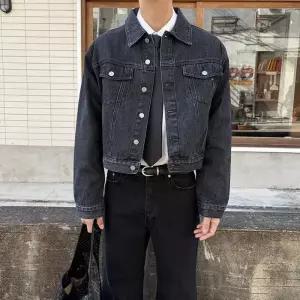 미니멀 크롭 청자켓 워싱 남자 세미 오버핏 데님