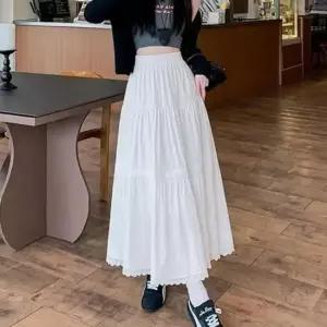 [옷은날개] 여자 외출 패션 플레어 레이스 포인트 체형 커버 러블리 롱 스커트 치마