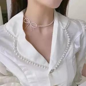 진주 리본 초커 목걸이 청담동스타일 초커 진주초커 리본초커 진주리본초커 진주목걸이