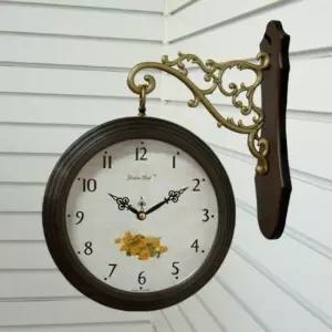 GB2225 무소음 월넛 꽃벽돌 메탈 양면 벽시계 한국 무소음 양면시계 집들이선물