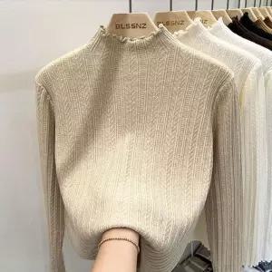 여자 쉐브론 골지 웨이브 흰티 반목티셔츠 니트_3