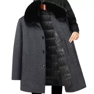 남성 기모 코트 반코트 울 중년 겨울 모직 캐주얼 하프 정장