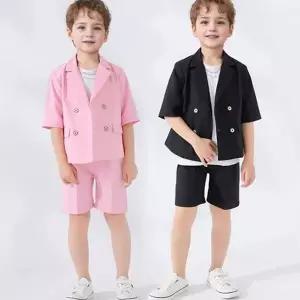 유아 정장 어린이 반바지 여름 아동 정장 재킷 상하의 캐주얼 오버핏 투피스 반팔 상하 단추