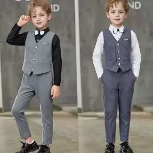 아동 양복 체크 조끼 남아 아동 정장 재킷 멜빵 상하 단추 바지