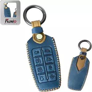 제네시스 G80 G70 GV70 2022용 쿠니오 자동차 키포브 커버 케이스 장착 키체인 가죽 키 홀더 8 버튼