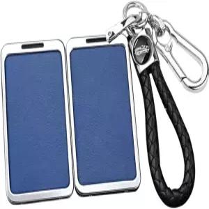 제네시스 GV60 GV70 GV80 G60 G70 G80 2021-키체인 실버 블루가 장착된 2023 카드 키리스용 산릴리 PU 가죽