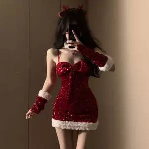 반짝이 산타 코스튬 원피스 스트링 크리스마스 산타걸