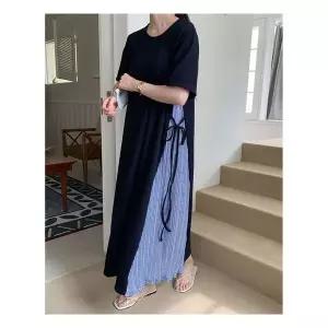 마미누리반팔 주름배색원피스 빅사이즈 임산부 롱원피스 여름 임부복 177090