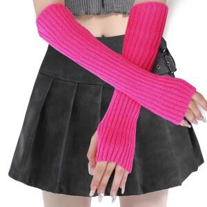 여성용 레인플로워 팔 워머 겨울용 손가락 없는 장갑 니트 미튼 구멍이 있는 손목