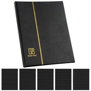 120 포켓 스탬프 앨범 - 혼합 사이즈 양면 페이지 인공 가죽 우표 홀더 보관 책 통화 지폐 종이 접이식 머니 문서 컬렉션 블랙 AS03MX1BK