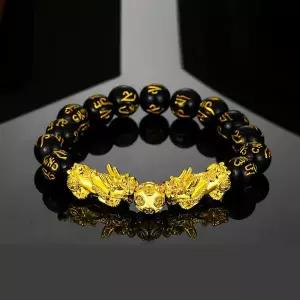흑요석 염주팔찌 팔찌 흑요석팔찌 골드 용 행운 긴장완화