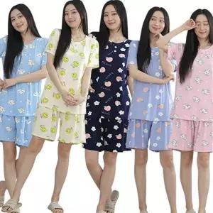 여성 잠옷 피치 파자마 스판 여성 반팔 잠옷 여름 주니어 아동