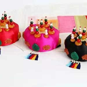 한복 족두리 민속 악세사리 촬영 소품 레드 무대 고유 공연