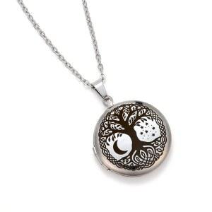 여성용 스테인리스 스틸 셀틱 패밀리 트리 펜던트 내부에 사진을 보관할 수 있는 달과 별이 달린 나무의