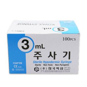한국백신 일회용 주사기 3cc (23G*1) 100개입 멸균 실린지 한백