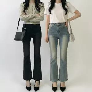 블랙진 부츠컷청바지 여성 데님 스판 세미 키작녀 밴딩 나팔 팬츠