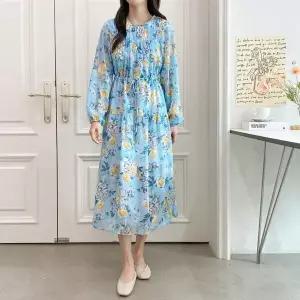 [하프클럽/ ]여자 플라워패턴 시폰 스모킹 SS 원피스