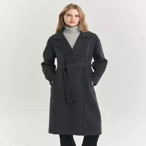 헤지스 여성 24FW [클리어런스][캐시미어] 차콜그레이 트렌치형 핸드메이드 롱 코트 HSCO4D004CG