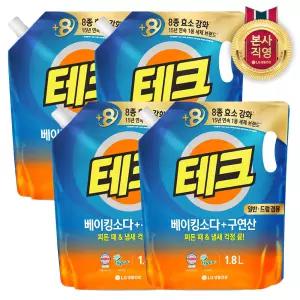 테크 베이킹소다+구연산 액체세제 일반 드럼 겸용 리필 1.8L 4개