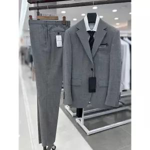 [트루젠]남자 여름 미니체크 그레이 컬러 세미 캐주얼 빅사이즈 115 정장 양복 수트 세트 바지 40인치_JK