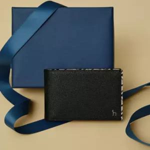 헤지스 액세서리 25FW [CHESTER] 블랙 체크라인장식 소가죽 반지갑 HJWA5F291BK