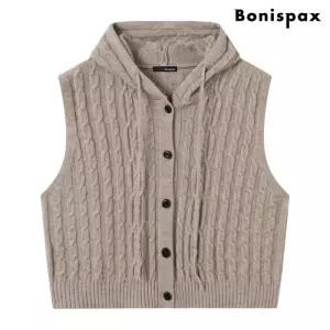 꽈배기 후드 버튼업 니트 베스트 (XP4VW002L0)