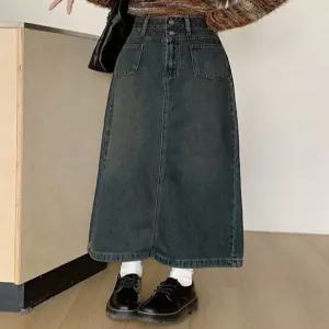 KARRA (88까지)그레이시투버튼데님스커트_A5W0212