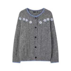 [BNX]플라워 자수 배색 라인 울 가디건 (BX4CD033L0)