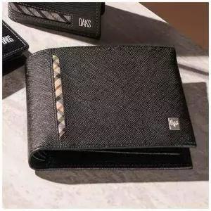 [롯데백화점]닥스 액세서리 [선물포장/쇼핑백동봉]블랙 오션엠보 사선체크라인 반지갑 DBWA2F905BK