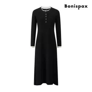 [보니스팍스](신세계 사우스시티)배색 헨리넥 니트 롱 원피스 (XPBOP003M0)