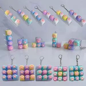 귀여운 고양이 발바닥 키보드 딸깍이 키캡 키링 피젯 토이 스트레스해소 어른 손 장난감 열쇠고리 4구 9구