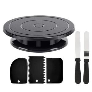 턴테이블, 스패츌러 2개, 스크레이퍼 3개가 포함된 케이크 데코레이팅 키트 6개 | 아이싱 스무더, 프로스