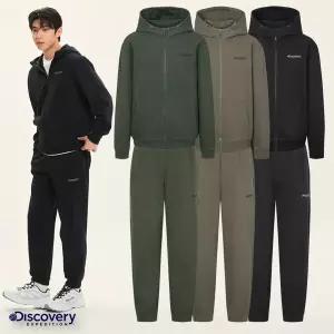 [디스커버리] 25SS 봄 DMTR29051-DMTP29051 남성 니트 워시드 남성 트레이닝 조거+후드집업 세트