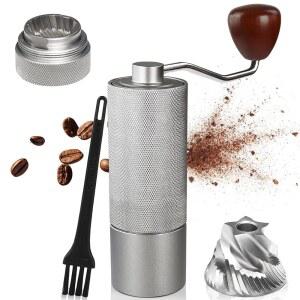 모카팟 에스프레소 프렌치 프레스 브러시로 쉽게 청소할 수 있는 25레벨 스테인리스 원뿔형 버 휴대용 알루미늄 커피 원두 그라인더가 포함된 분리 불가능한 수동 그라인더