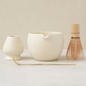 말차 거품기 세트, 세라믹 볼 & 홀더, 대나무 액세서리, 모던 디자인(매트 크림, 붓기)