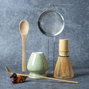말차 거품기 세트, 제조 키트 거품기(채센 홀더), 세라믹 홀더(얼룩덜룩한 녹색), 대나무 스쿱, 분말 스타터 체, 식 선물용 스푼 일본 차 도구