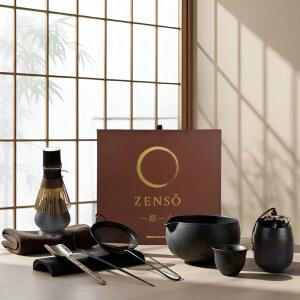 ZENSO 프리미엄 말차 거품기 세트 u2013 10피스 일본 다도 키트 | 그릇, 티 캐니스터, 보라색 대나무 거품기, 홀더, 체, 스쿱 & 티컵, 티포, 티스푼