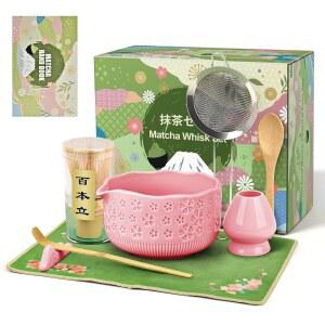 크리스마스 생일을 위한 말차 거품기 세트, 볼, 및 홀더가 포함된 만들기 키트 7개, 대나무 스쿱, 스쿱 휴식, 체 티 타월 선물