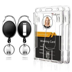 테스키어 2팩 배지 홀더 접이식 클립, 6.7온스 적재 용량의 대형 릴, 직장 사무실 간호사 학생용 투명 수직 하드 신분증