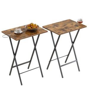 VECELO 접이식 TV 트레이 2종 세트, 휴대용 저녁 식사 / 간식 테이블, 소파, 거실 및 작은 공간을 위한 컵 홀더, 앤티크 브라운