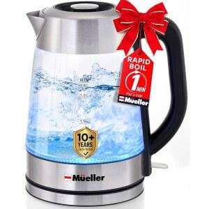 뮬러 급속 끓이기 전기차 주전자 1.8L u2013 붕규산 유리 및 스테인리스 스틸 BPA 프리 온수 보일러, LED 조명, 자동 차단, 건식 보호 고속 온수기 주방 가전제품