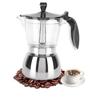 저스트히어 6컵 스테인리스 스틸 커피 포트 메이커, 모카 에스프레소 메이커 프리미엄 내열 아크릴 탑 포트, 가정용 스토브탑
