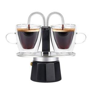 MVPLUE-미니 익스프레스 더블 튜브 모카 포트 알루미늄 블랙, 친구와 신선하고 맛있는 커피 공유하기
