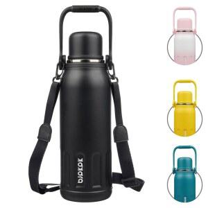 BJPKPK 단열 물병 50온스 진공 스테인리스 스틸 손잡이와 뚜껑이 있는 여행용 금속 열 플라스크, 블랙