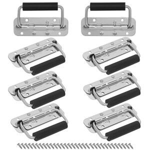 비우가우파이 8 PCS 4.8 x 2.9 인치 스테인리스 스틸 풀 핸들, 공구함용 고무 그립이 있는 프리미엄 스프링 적재 케이스 스피커 캐비닛 및 비행