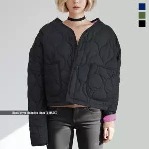 퀼팅 얇은 여성 숏 패딩 점퍼 봄 가을 노카라 아우터 겨울 깔깔이 자켓 재킷 엔베이직